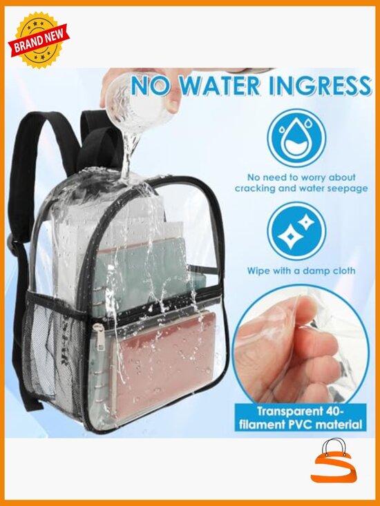 Clear Backpack for Stadium Events, 13x11x5 Concert Bag, Transparent PVC main image 3